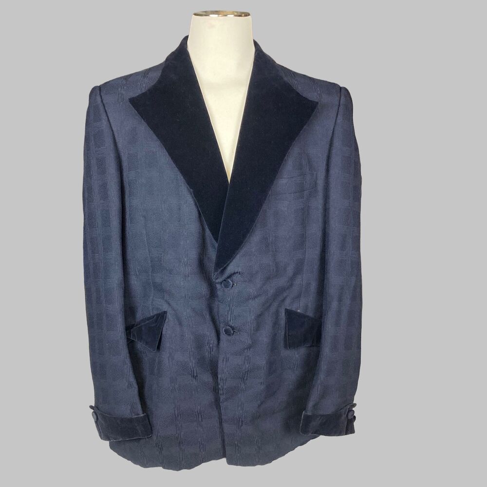 Vintage Lord West Mens Tuxedo Suit 2 Piece Black Velvet Trim Formal Prom Wedding